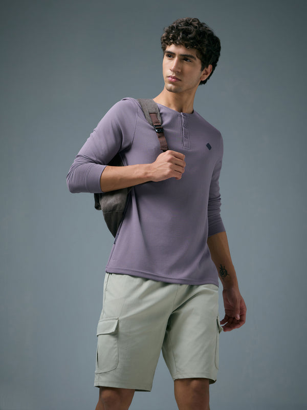 Men Self Design Slim Fit Henley Neck Sports T-Shirt with TECHNOCOOL+