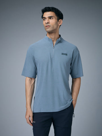 Men Mock Neck Self Design Oversized Active Out T-shirt with MATPIQ