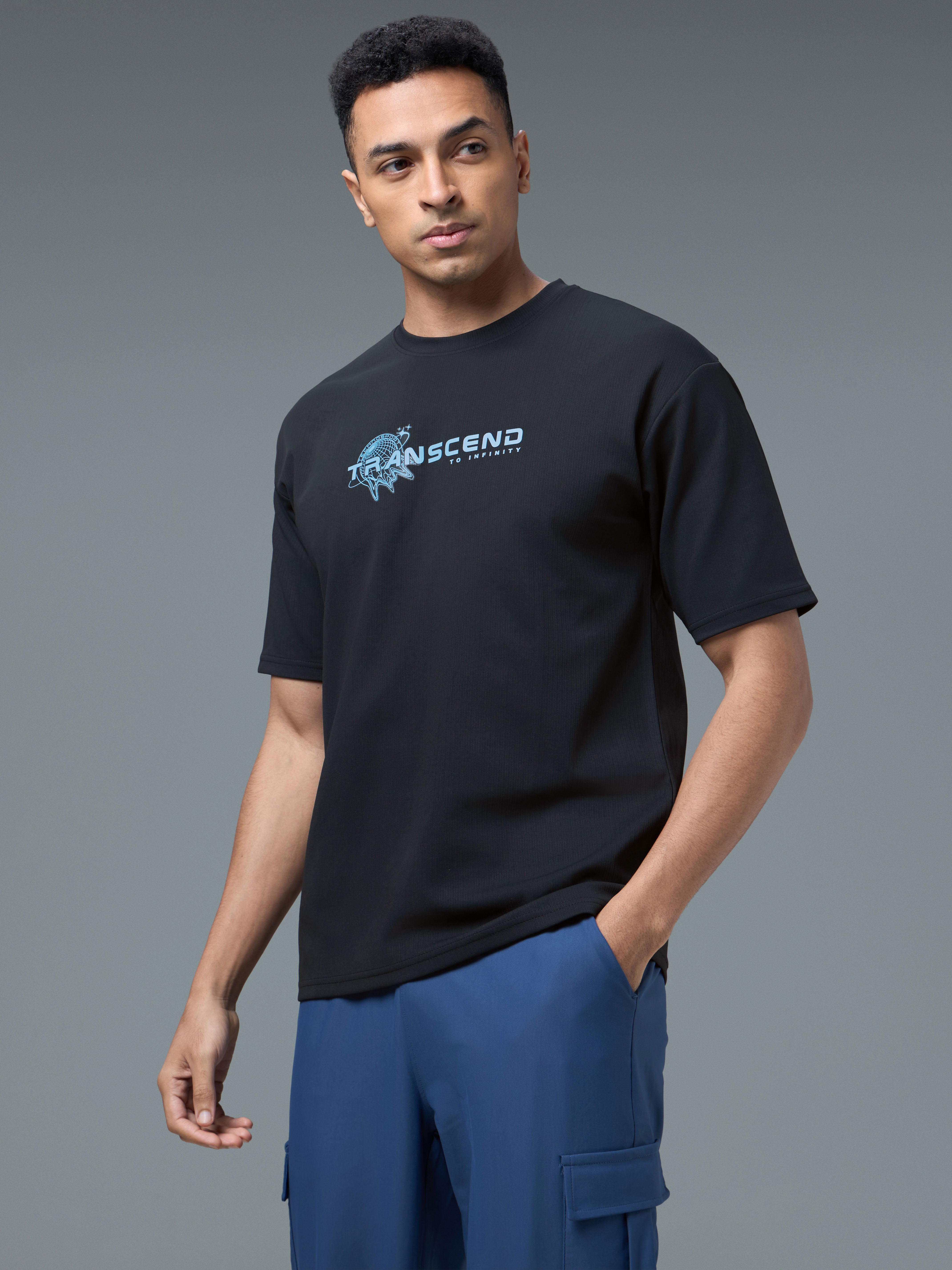 Men Round Neck Typography Printed Active Out Slim Fit T-Shirt with ELASTOPLUS