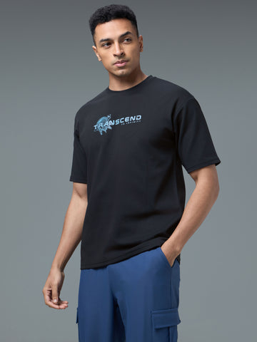 Men Round Neck Typography Printed Active Out Slim Fit T-Shirt with ELASTOPLUS