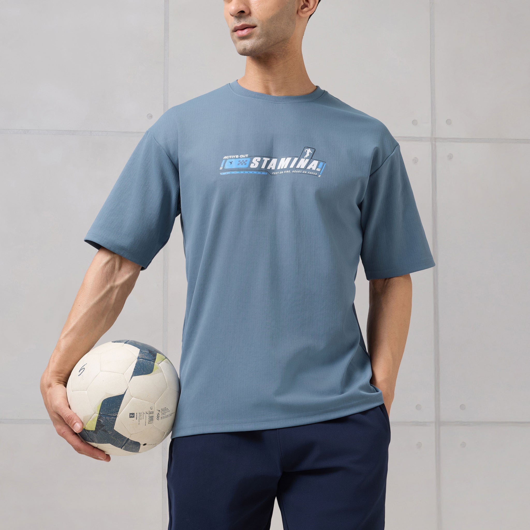 Men Round Neck Typography Printed Active Out Slim Fit T-Shirt with ELASTOPLUS