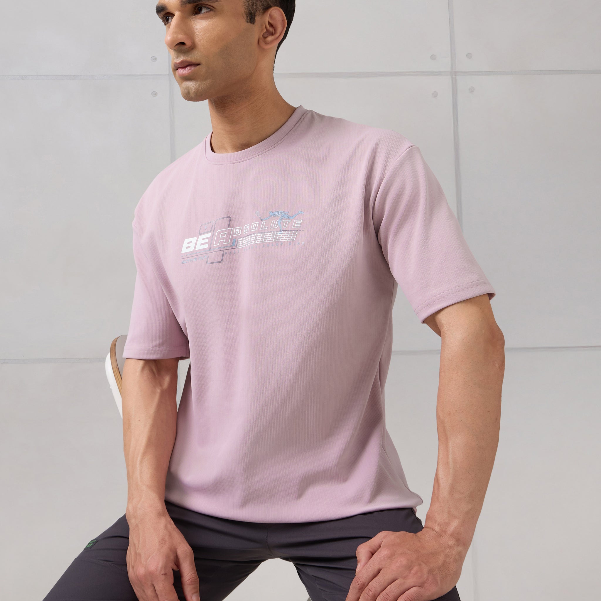 Men Round Neck Typography Printed Active Out Slim Fit T-Shirt with ELASTOPLUS