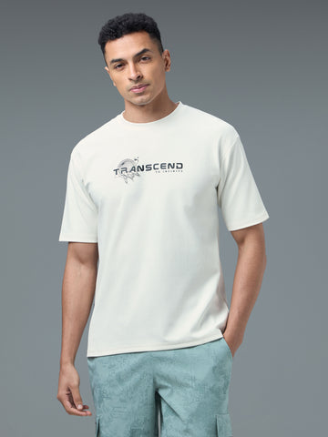 Men Round Neck Typography Printed Active Out Slim Fit T-Shirt with ELASTOPLUS