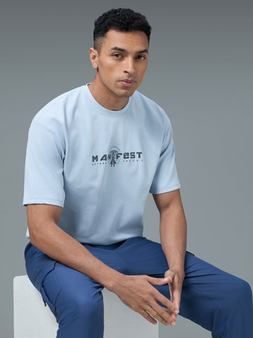 Men Round Neck Typography Printed Active Out Slim Fit T-Shirt with ELASTOPLUS