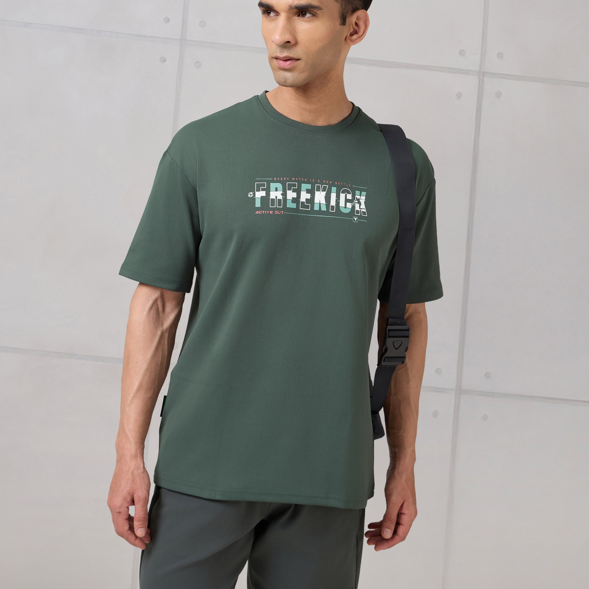 Men Round Neck Typography Printed Active Out Slim Fit T-Shirt with ELASTOPLUS