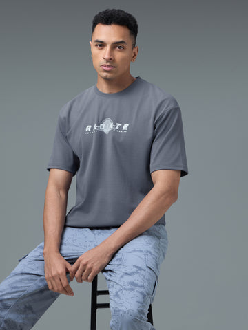 Men Round Neck Typography Printed Active Out Slim Fit T-Shirt with ELASTOPLUS