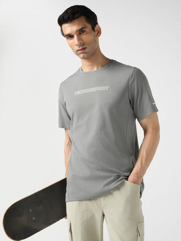 Men Printed Slim Fit Henley Neck Sports T-Shirt with ELASTOLITE