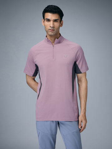 Men Colorblock Slim Fit Mock Neck Sports T-shirt with COTFLEX