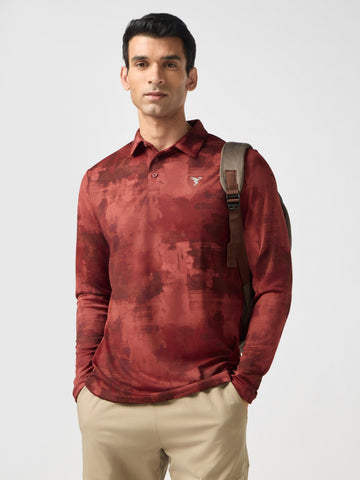 Men Abstract Printed Slim Fit Henley Neck Sports T-Shirt with TECHNOCOOL+