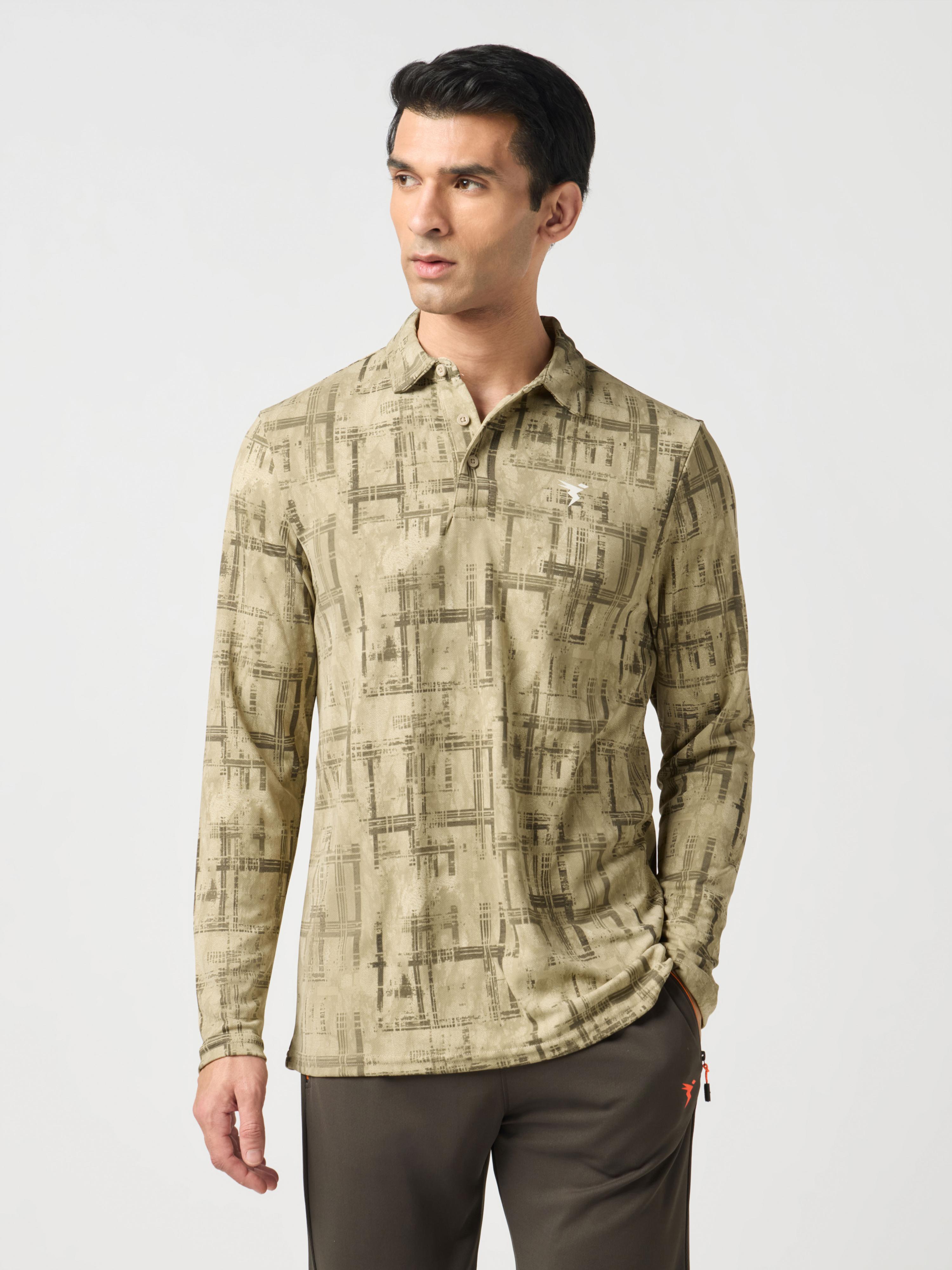 Men Abstract Printed Slim Fit Henley Neck Sports T-Shirt with TECHNOCOOL+