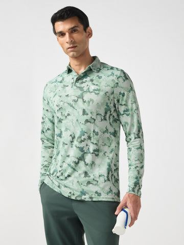 Men Abstract Printed Slim Fit Henley Neck Sports T-Shirt with TECHNOCOOL+
