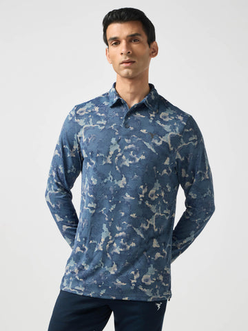 Men Abstract Printed Slim Fit Henley Neck Sports T-Shirt with TECHNOCOOL+