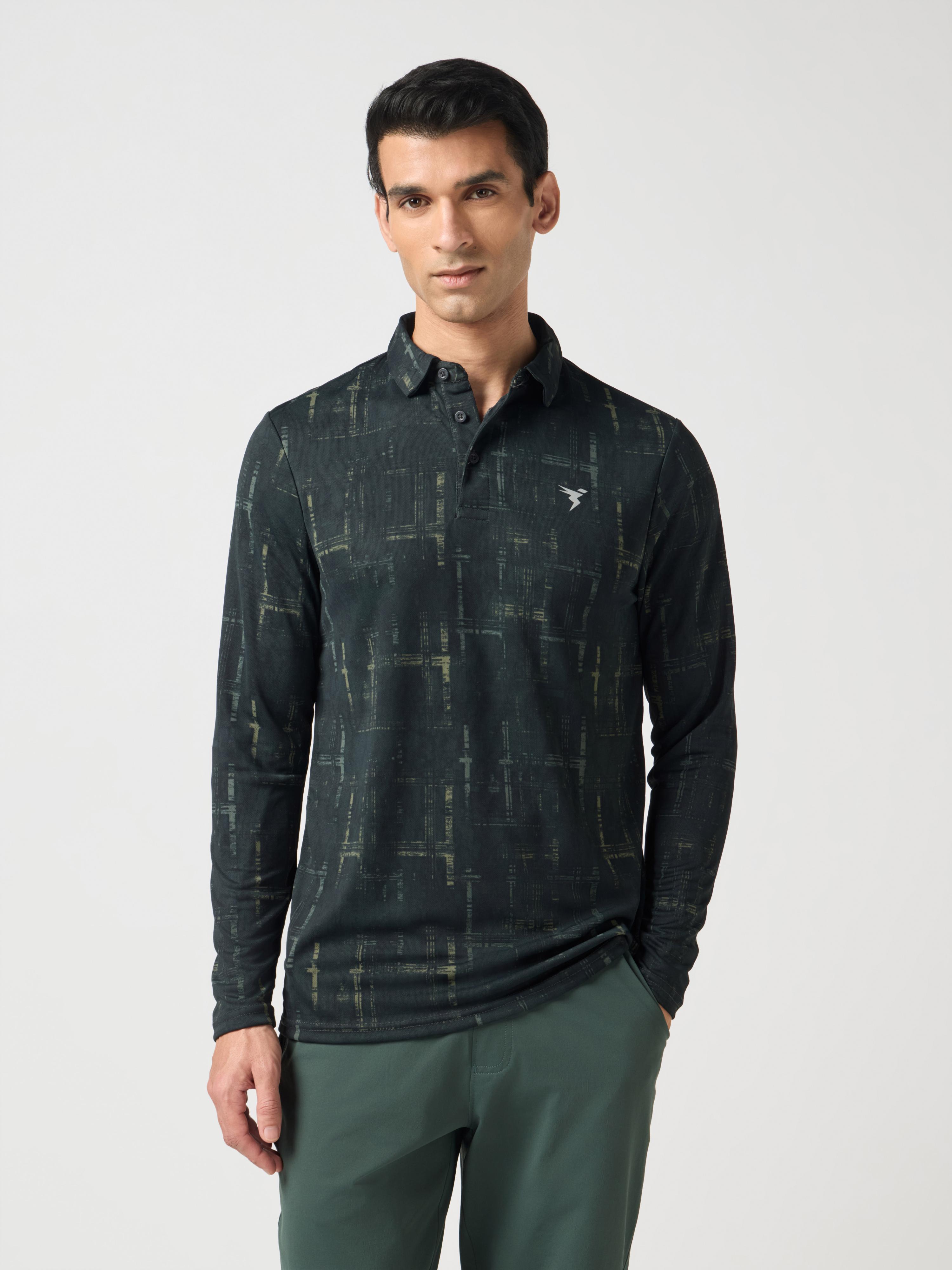 Men Abstract Printed Slim Fit Henley Neck Sports T-Shirt with TECHNOCOOL+