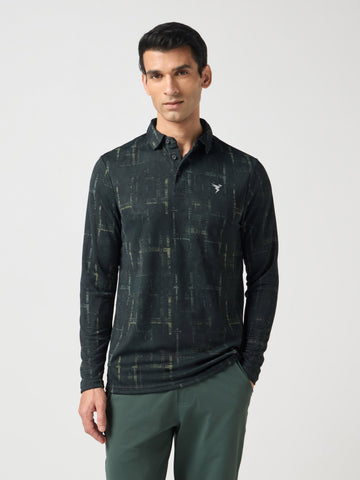Men Abstract Printed Slim Fit Henley Neck Sports T-Shirt with TECHNOCOOL+