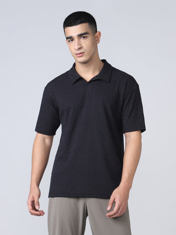 Men Textured Oversized Polo Sports T-shirt with COTFLEX