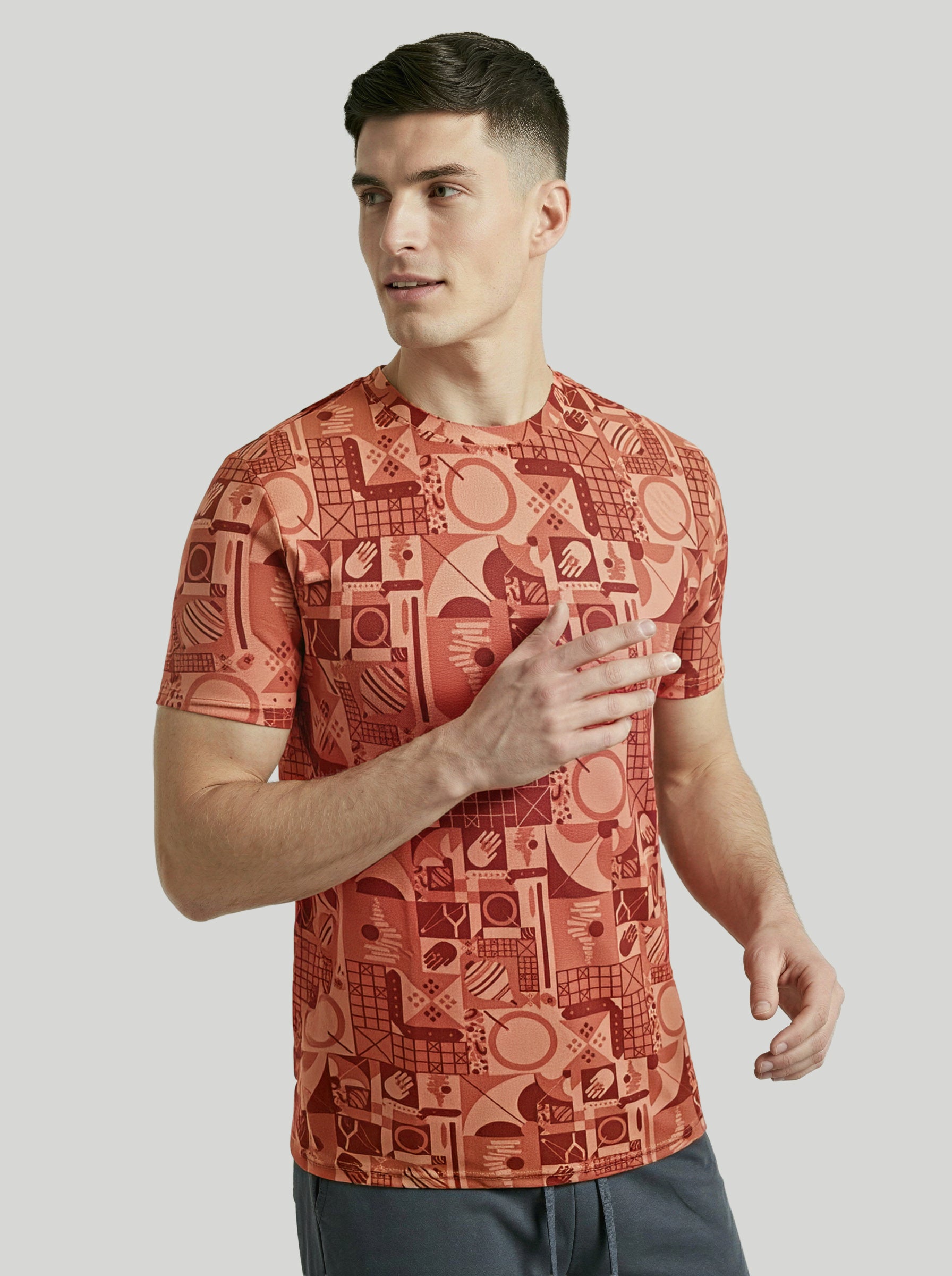 Men Printed Slim Fit Crew Neck T-shirt with MATPIQ