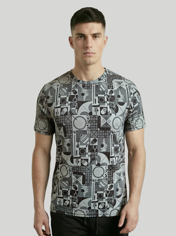 Men Printed Slim Fit Crew Neck T-shirt with MATPIQ