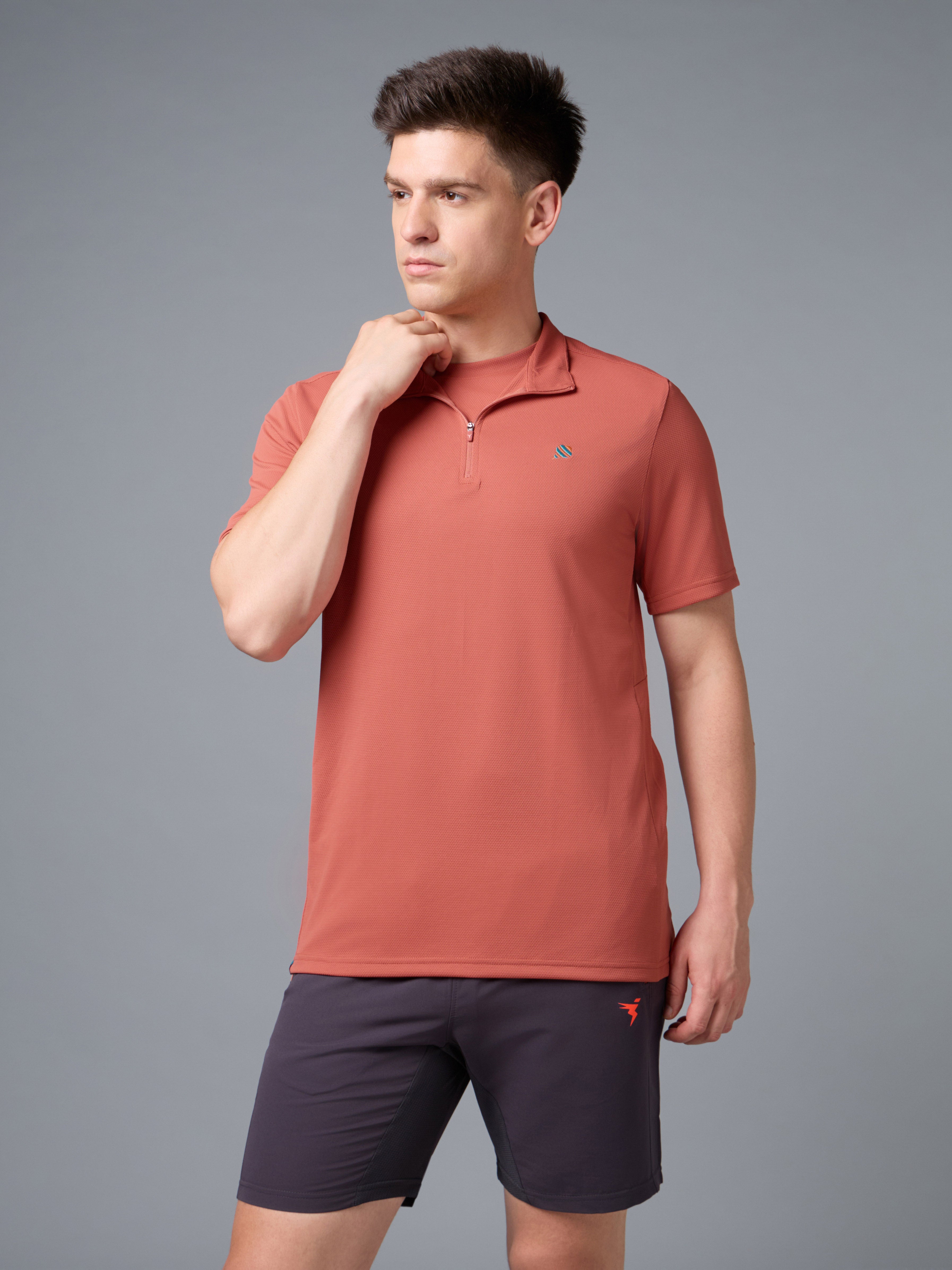 Men's Mock Neck Half Sleeve Gym T-Shirt With TECHNOCOOL+