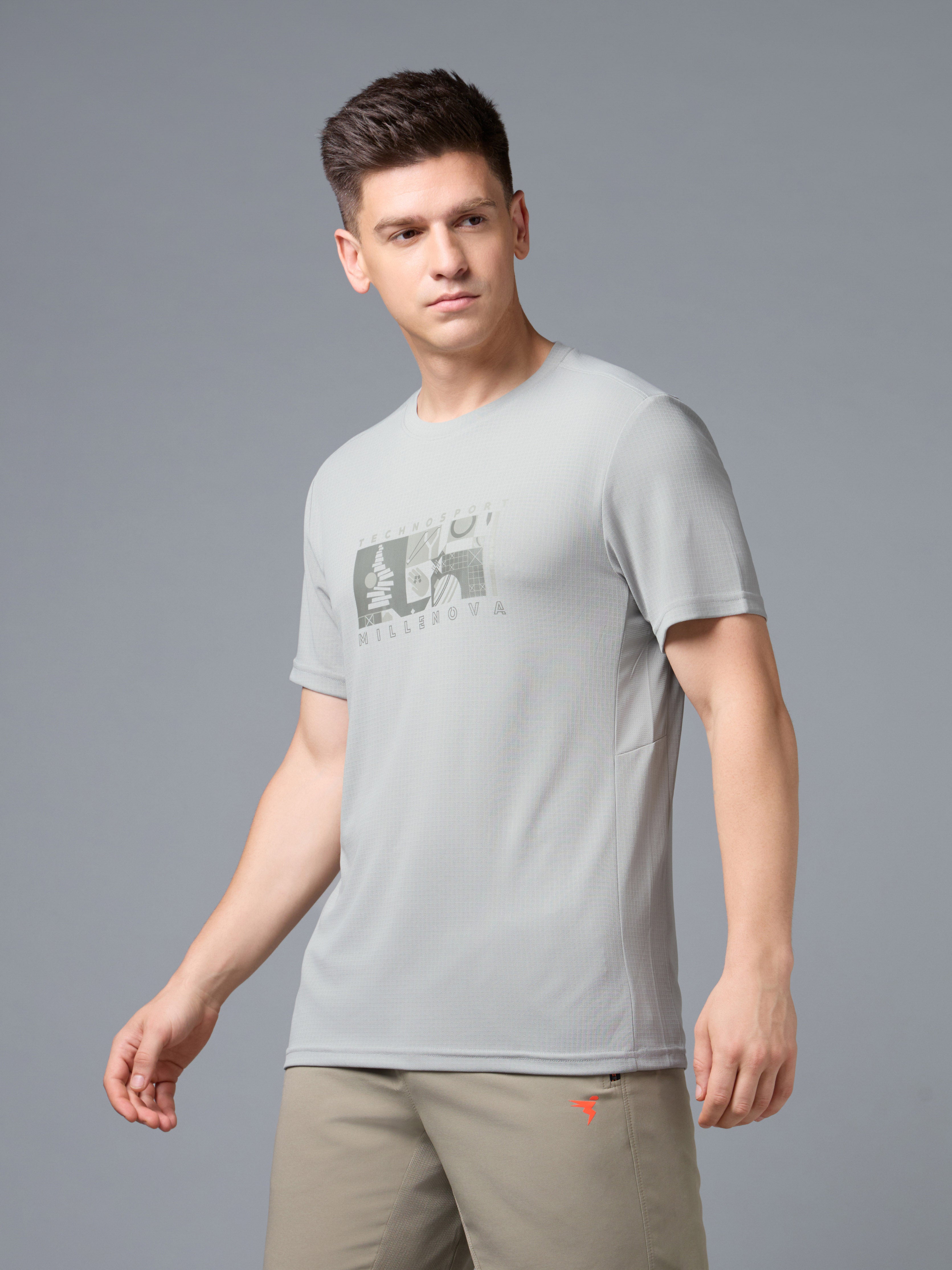 Men Printed Regular Fit Round Neck T-shirt with TECHNO COOL+