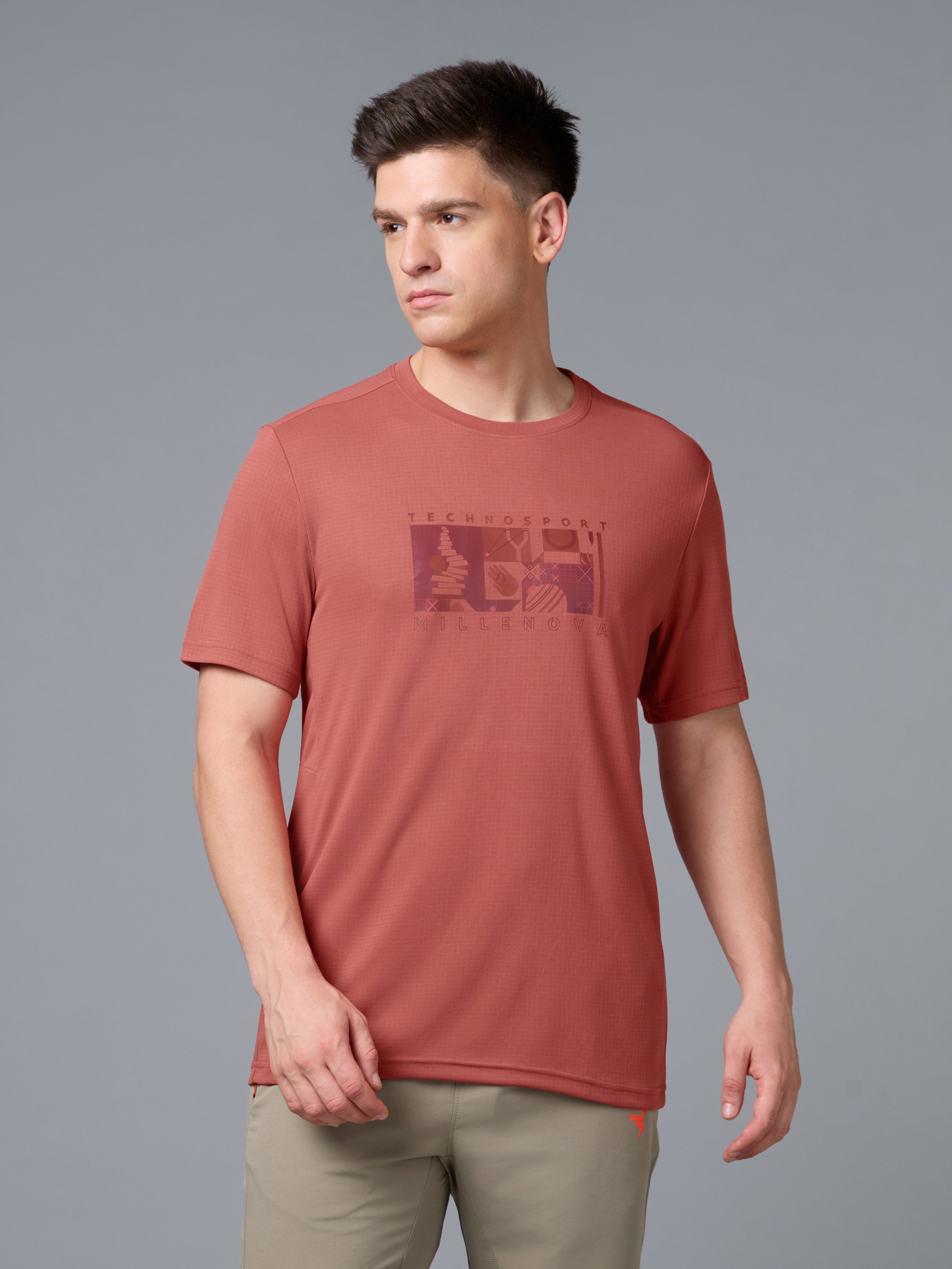 Men Printed Regular Fit Round Neck T-shirt with TECHNO COOL+