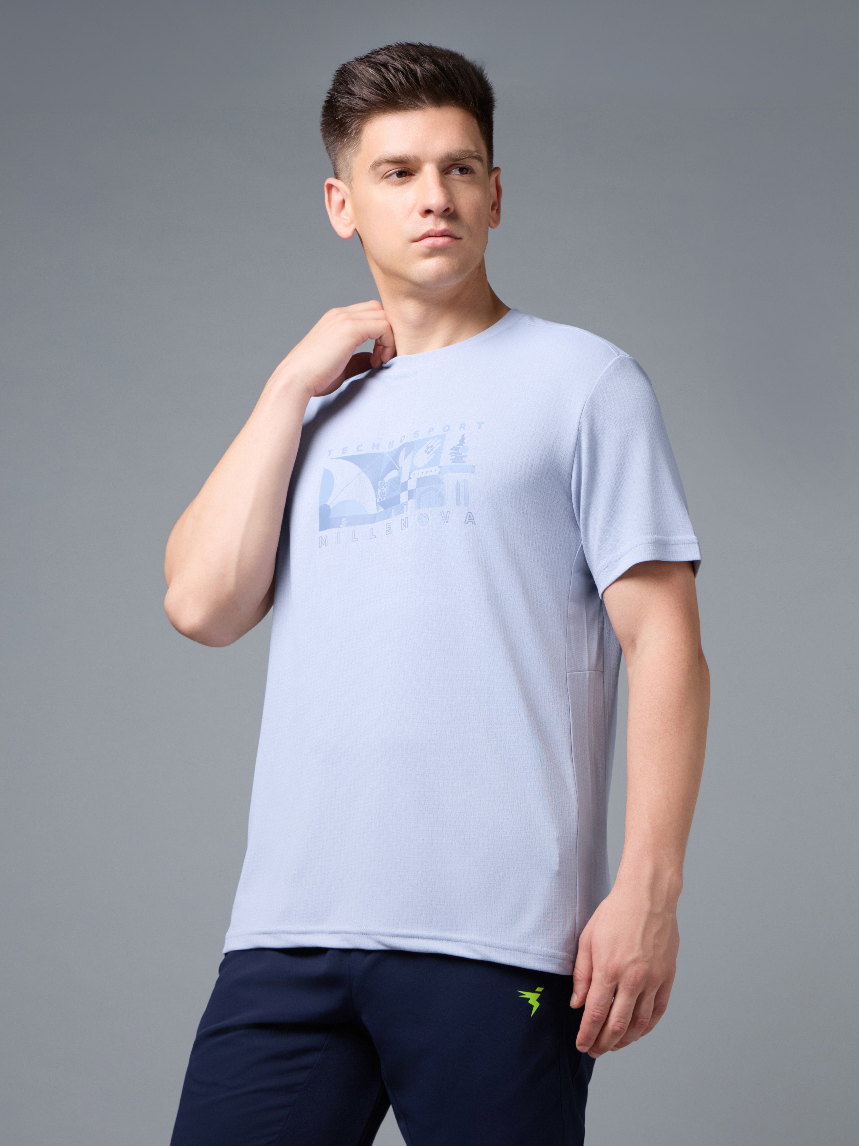 Men Printed Regular Fit Round Neck T-shirt with TECHNO COOL+