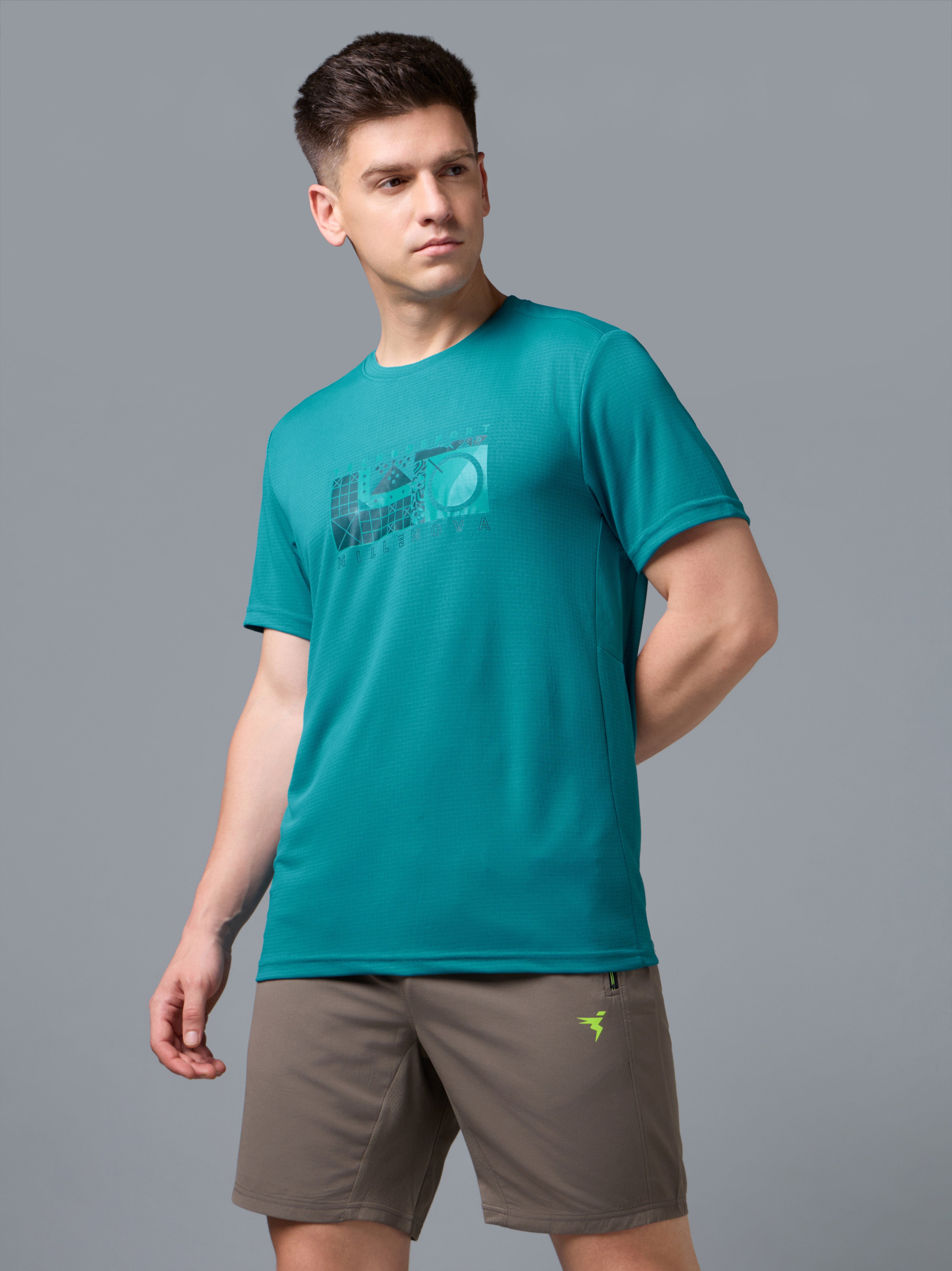 Men Printed Regular Fit Round Neck T-shirt with TECHNO COOL+