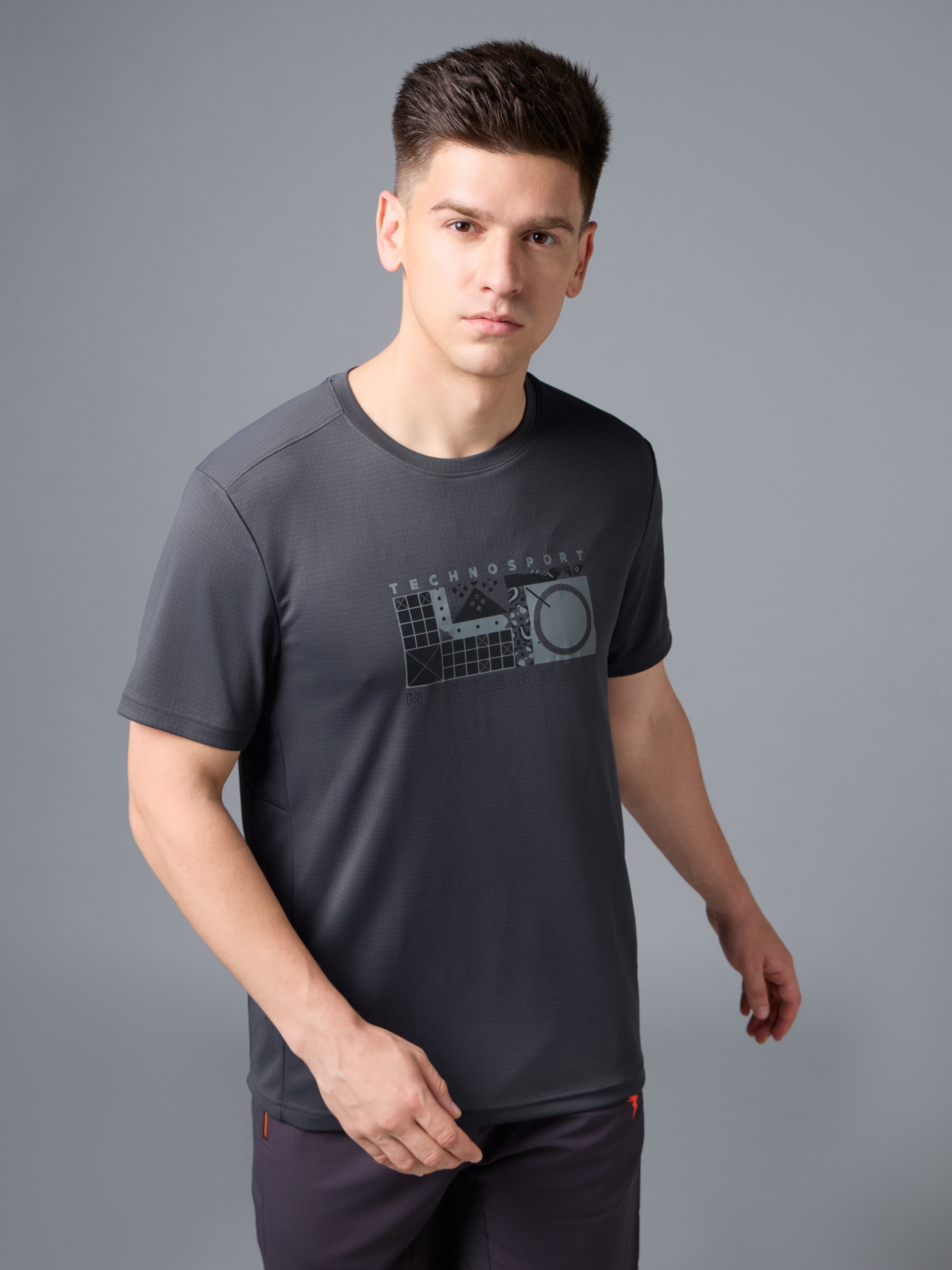 Men Printed Regular Fit Round Neck T-shirt with TECHNO COOL+