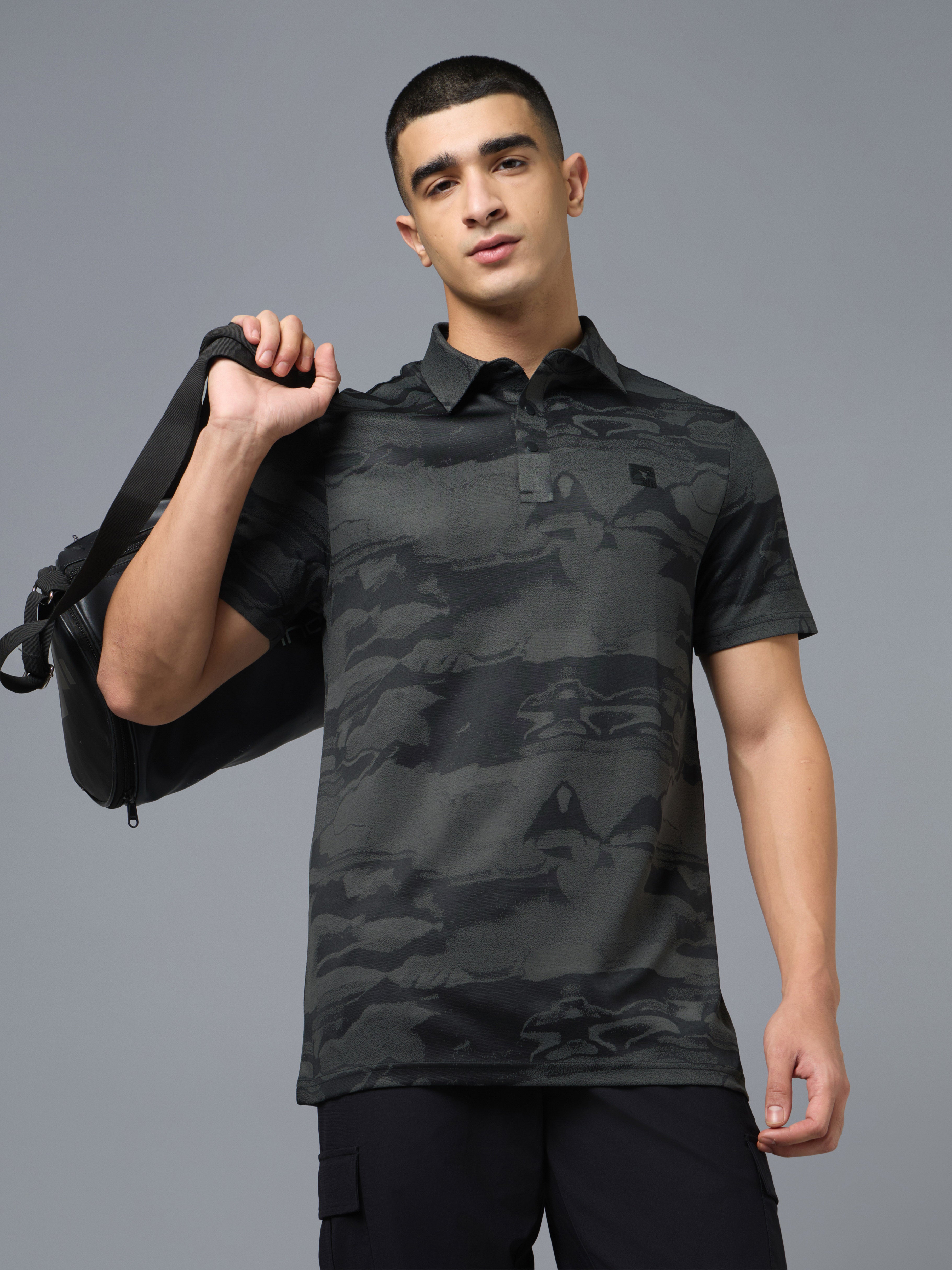 Men Jacquard Slim Polo Neck T-shirt with DOUBLECOOL