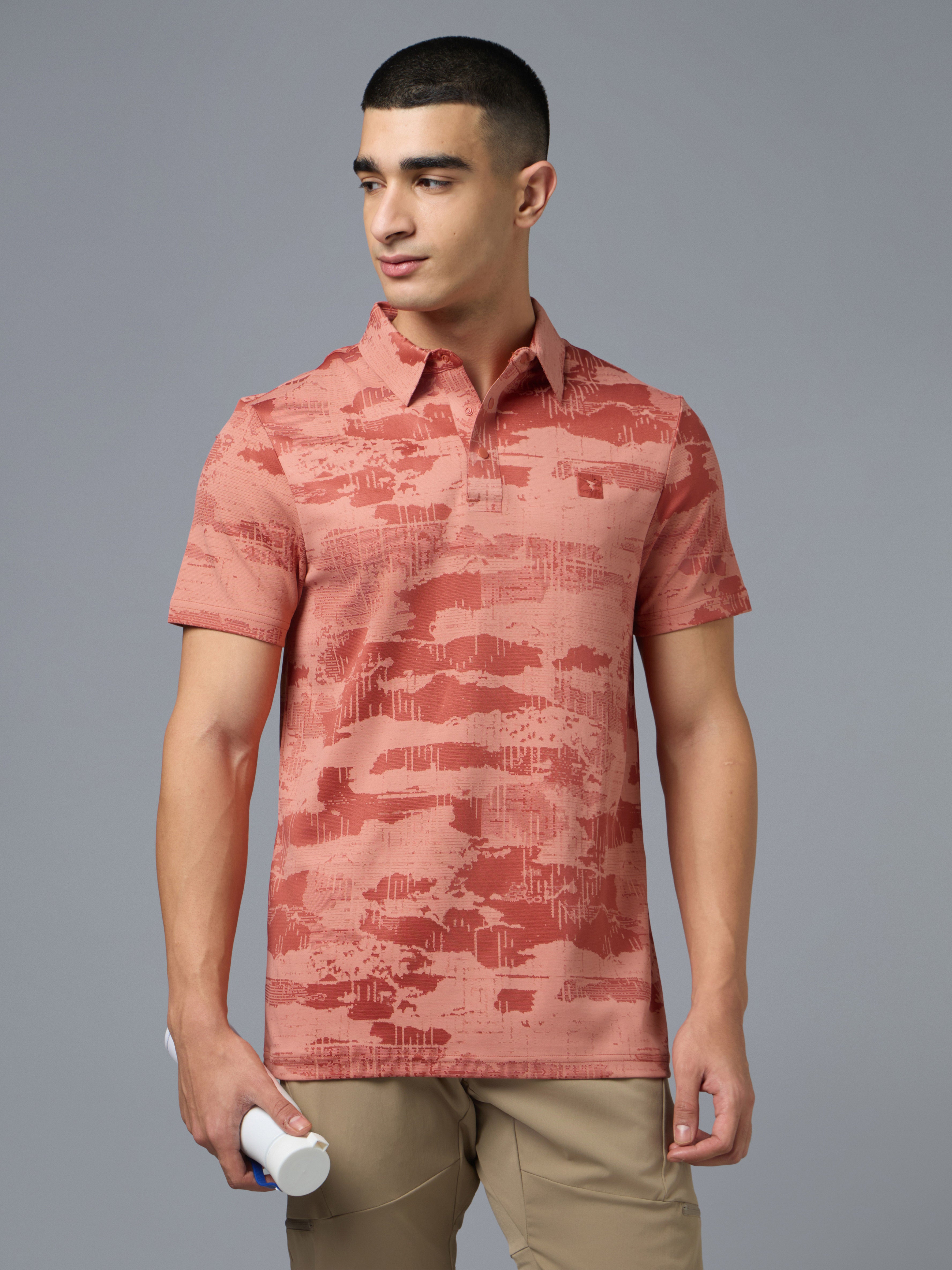 Men Jacquard Slim Polo Neck T-shirt with DOUBLECOOL