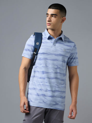 Men Jacquard Slim Polo Neck T-shirt with DOUBLECOOL