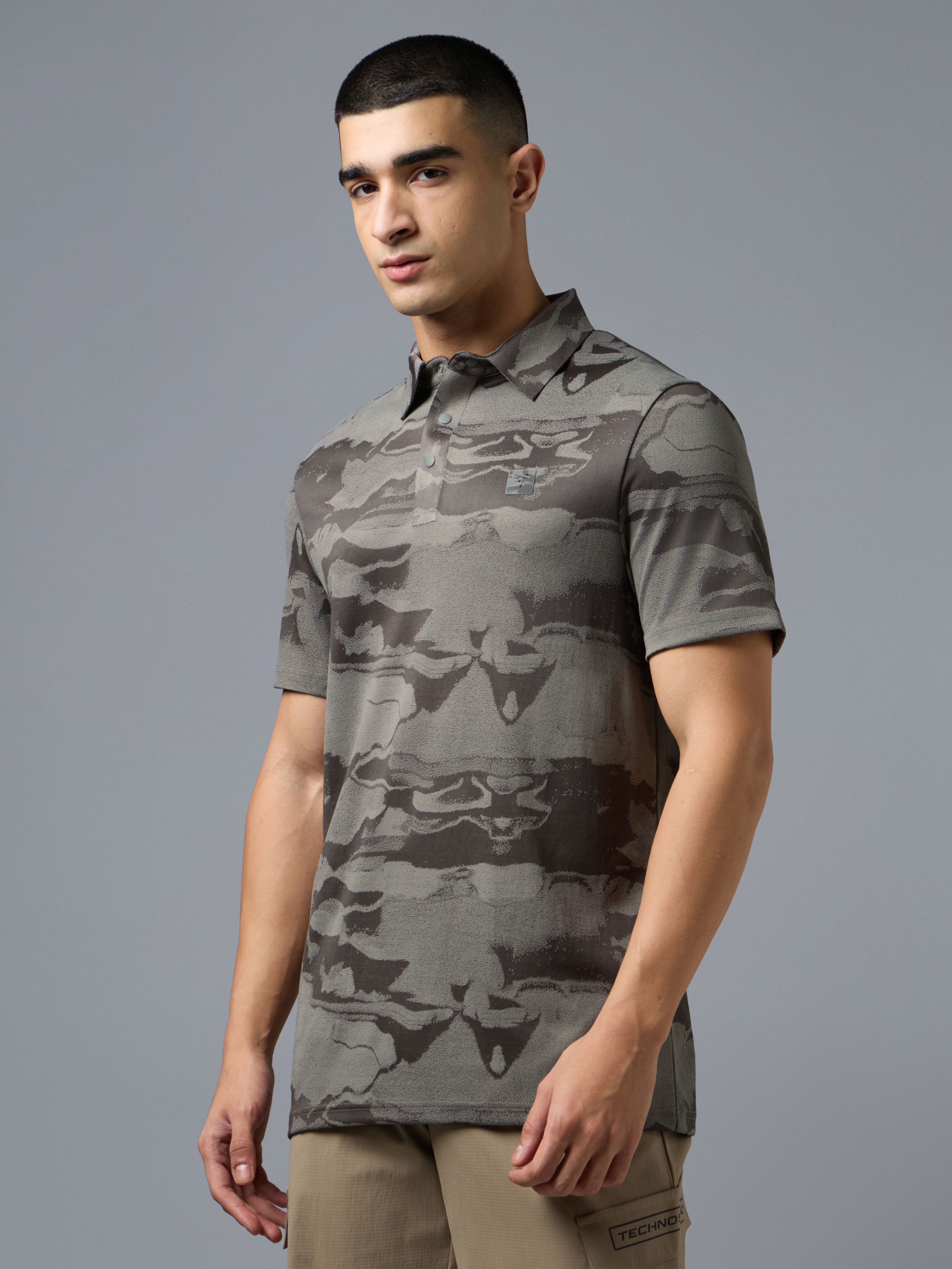 Men Jacquard Slim Polo Neck T-shirt with DOUBLECOOL
