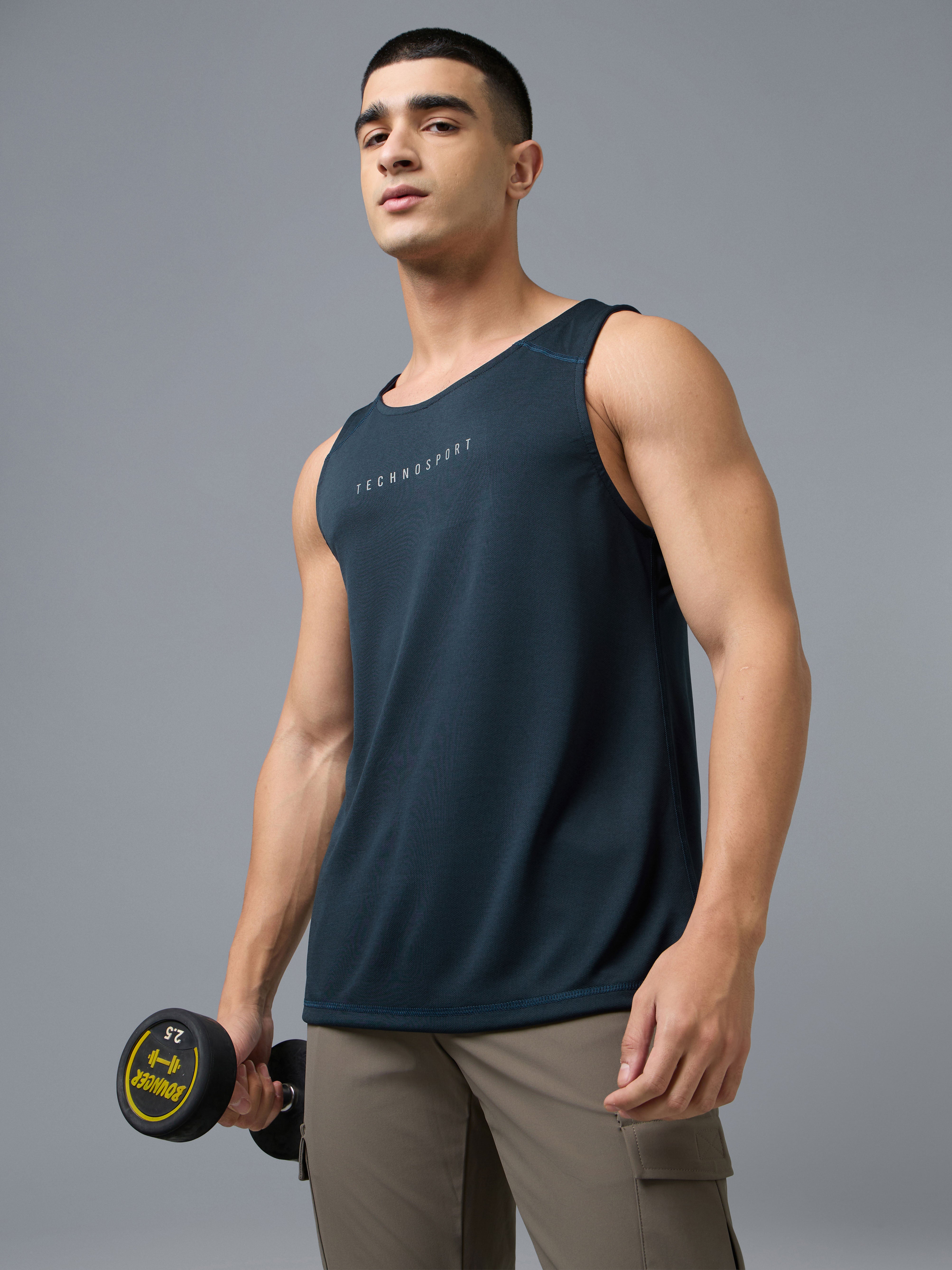 Men Slim Fit Round Neck Sports Innerwear Vest with DOUBLE COOL