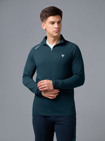 Men Solid Slim Fit Mock Neck T-shirt with COTFLEX