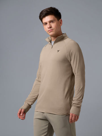 Men Solid Slim Fit Mock Neck T-shirt with COTFLEX