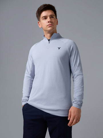 Men Solid Slim Fit Mock Neck T-shirt with COTFLEX