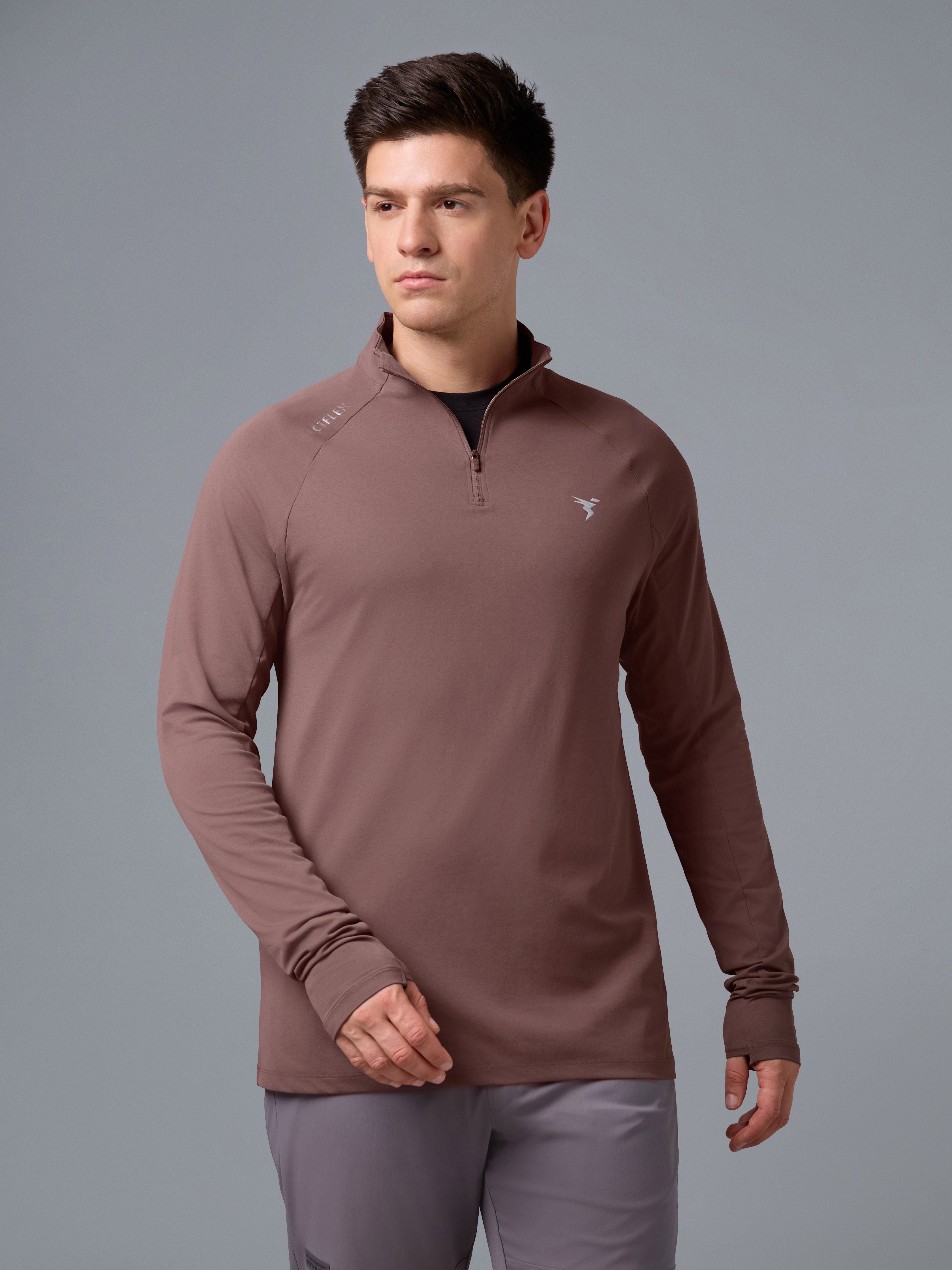 Men Solid Slim Fit Mock Neck T-shirt with COTFLEX