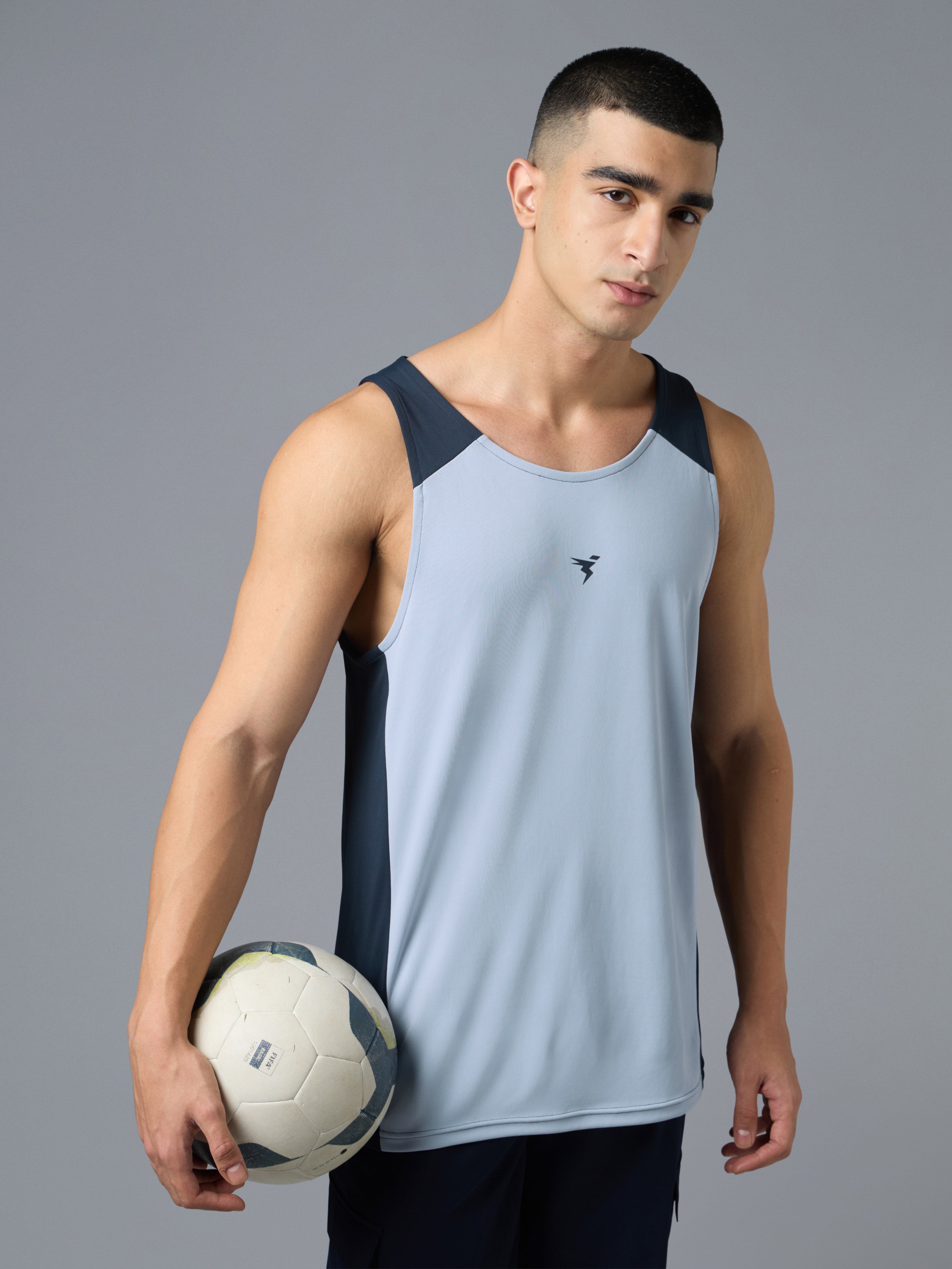 Men Colorblock Slim Fit Gym Vest with MATPIQ