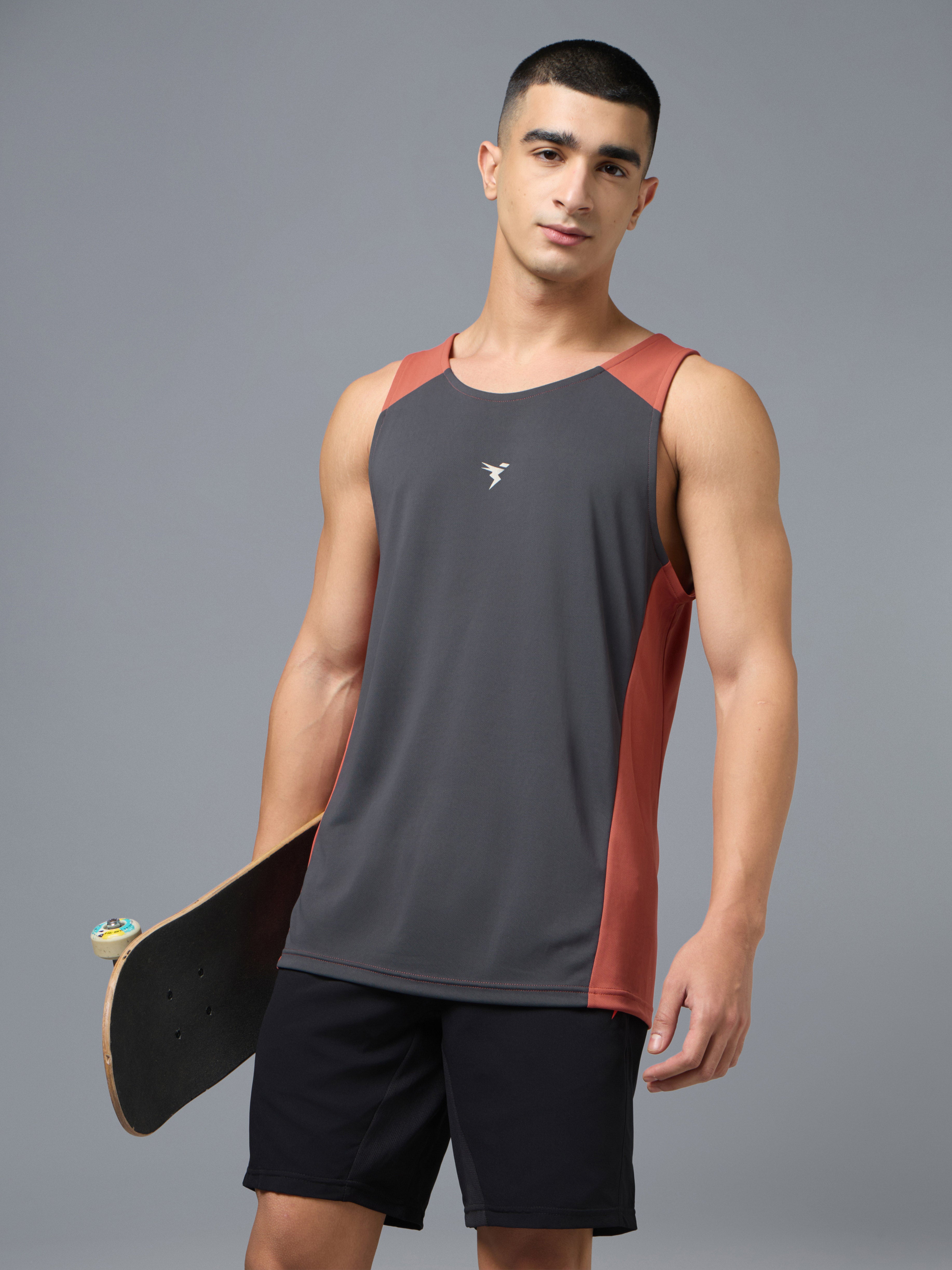 Men Colorblock Slim Fit Gym Vest with MATPIQ