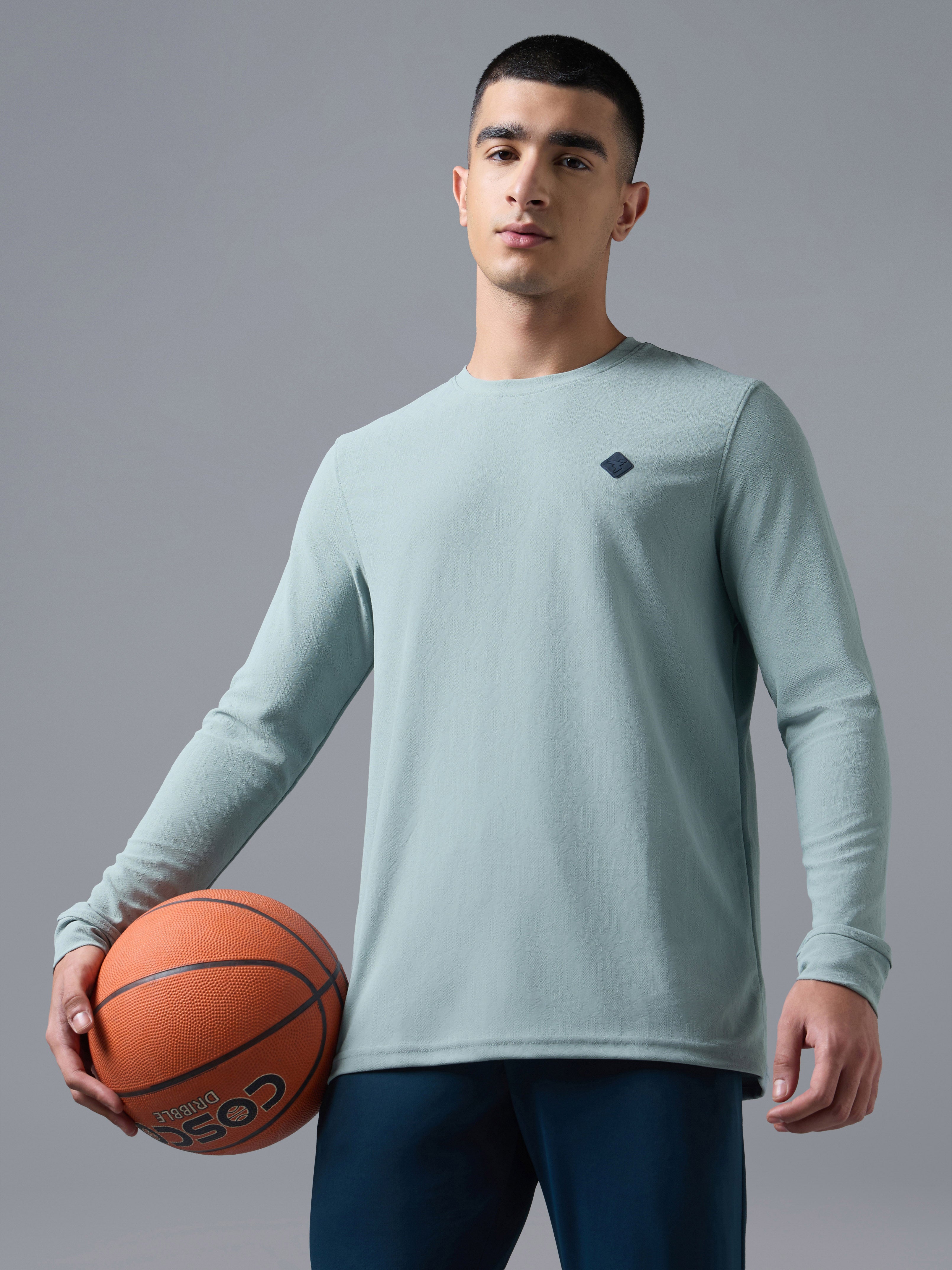 Men Jacquard Slim Fit Crew Neck Full sleeves Sports T-shirt with MATPIQ