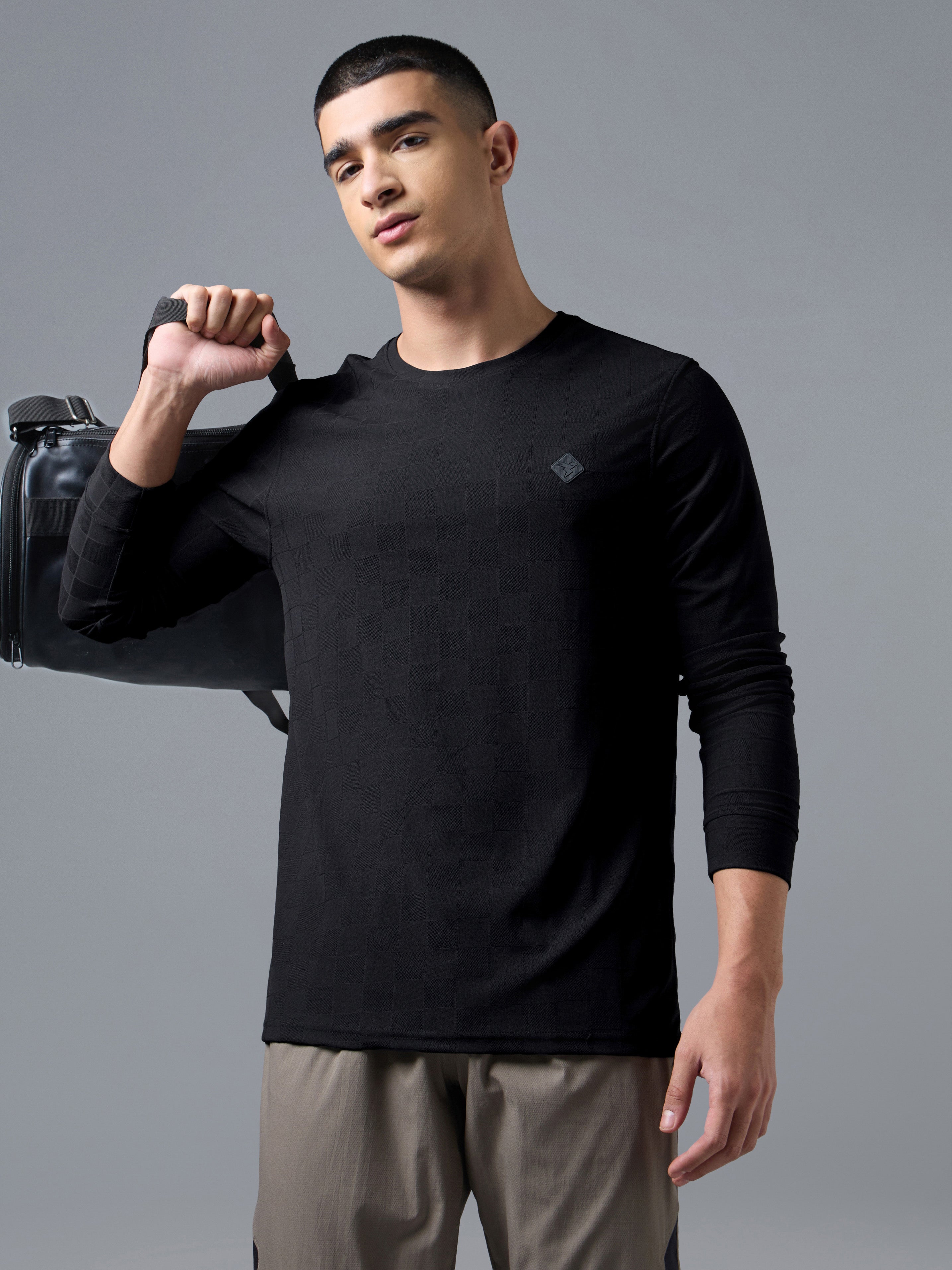Men Jacquard Slim Fit Crew Neck Full sleeves Sports T-shirt with MATPIQ