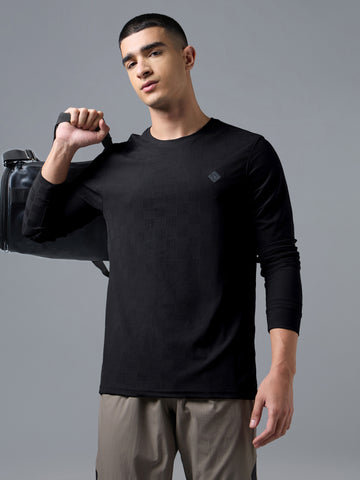 Men Jacquard Slim Fit Crew Neck Full sleeves Sports T-shirt with MATPIQ