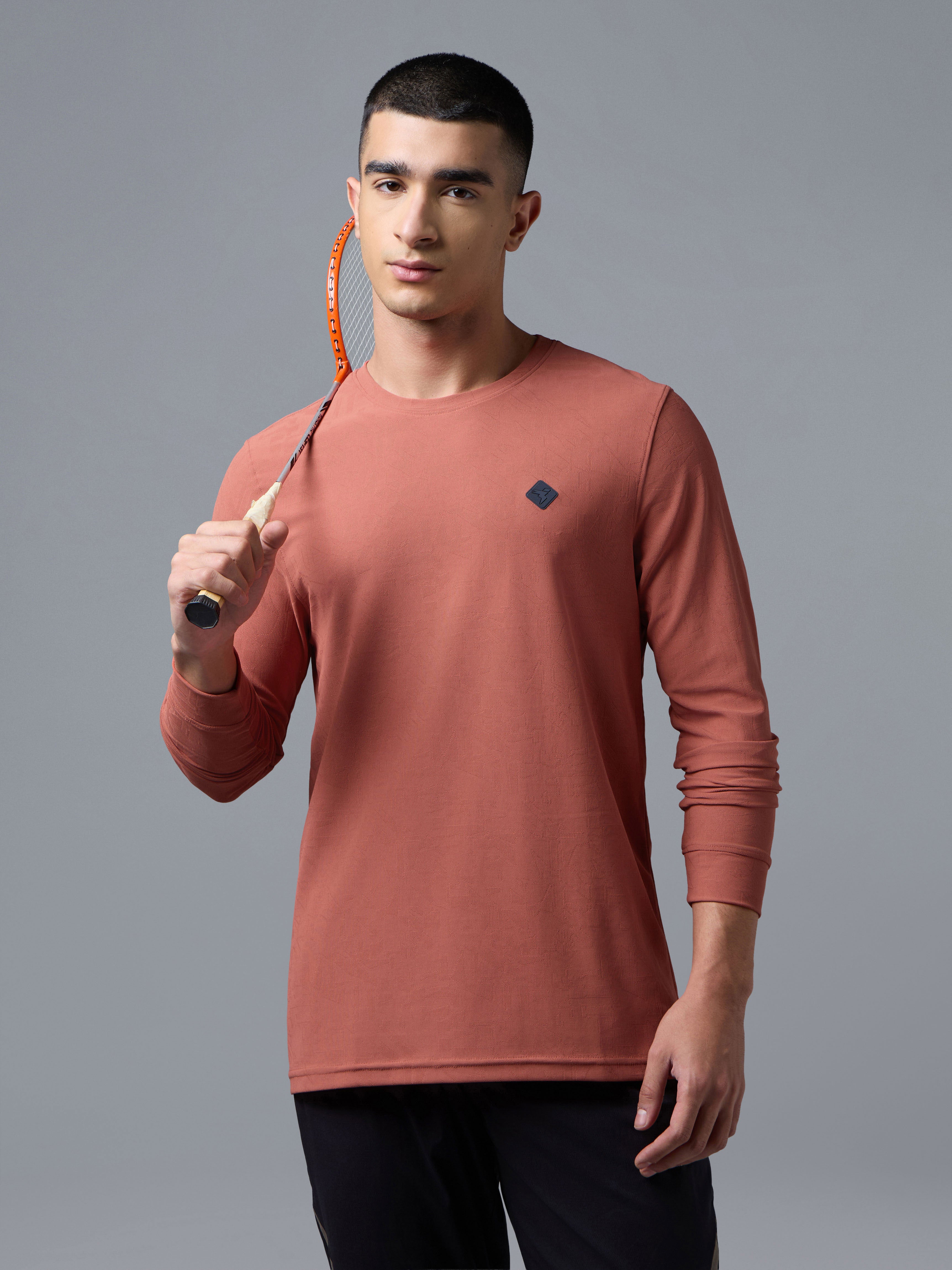 Men Jacquard Slim Fit Crew Neck Full sleeves Sports T-shirt with MATPIQ