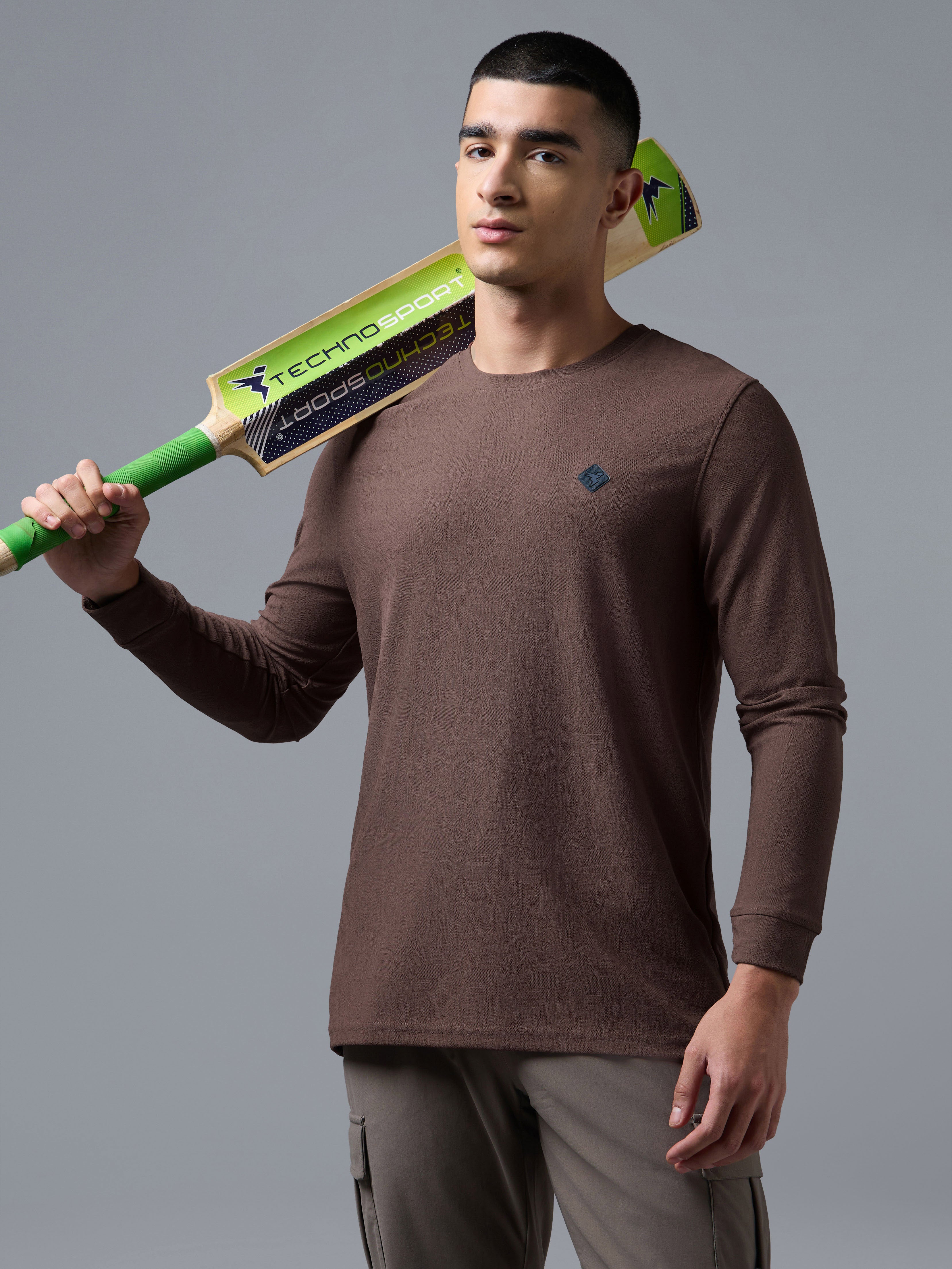 Men Jacquard Slim Fit Crew Neck Full sleeves Sports T-shirt with MATPIQ