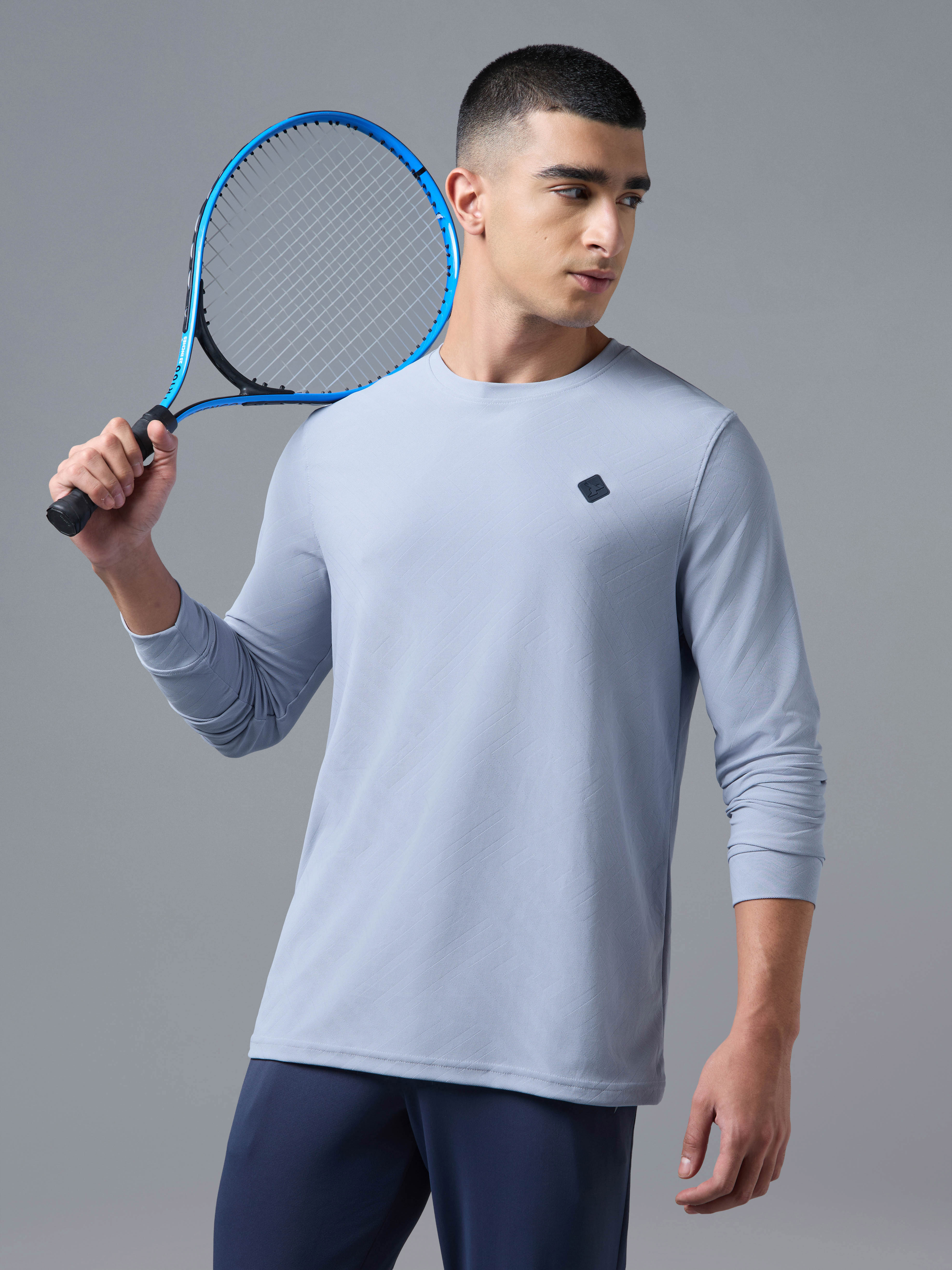 Men Jacquard Slim Fit Crew Neck Full sleeves Sports T-shirt with MATPIQ