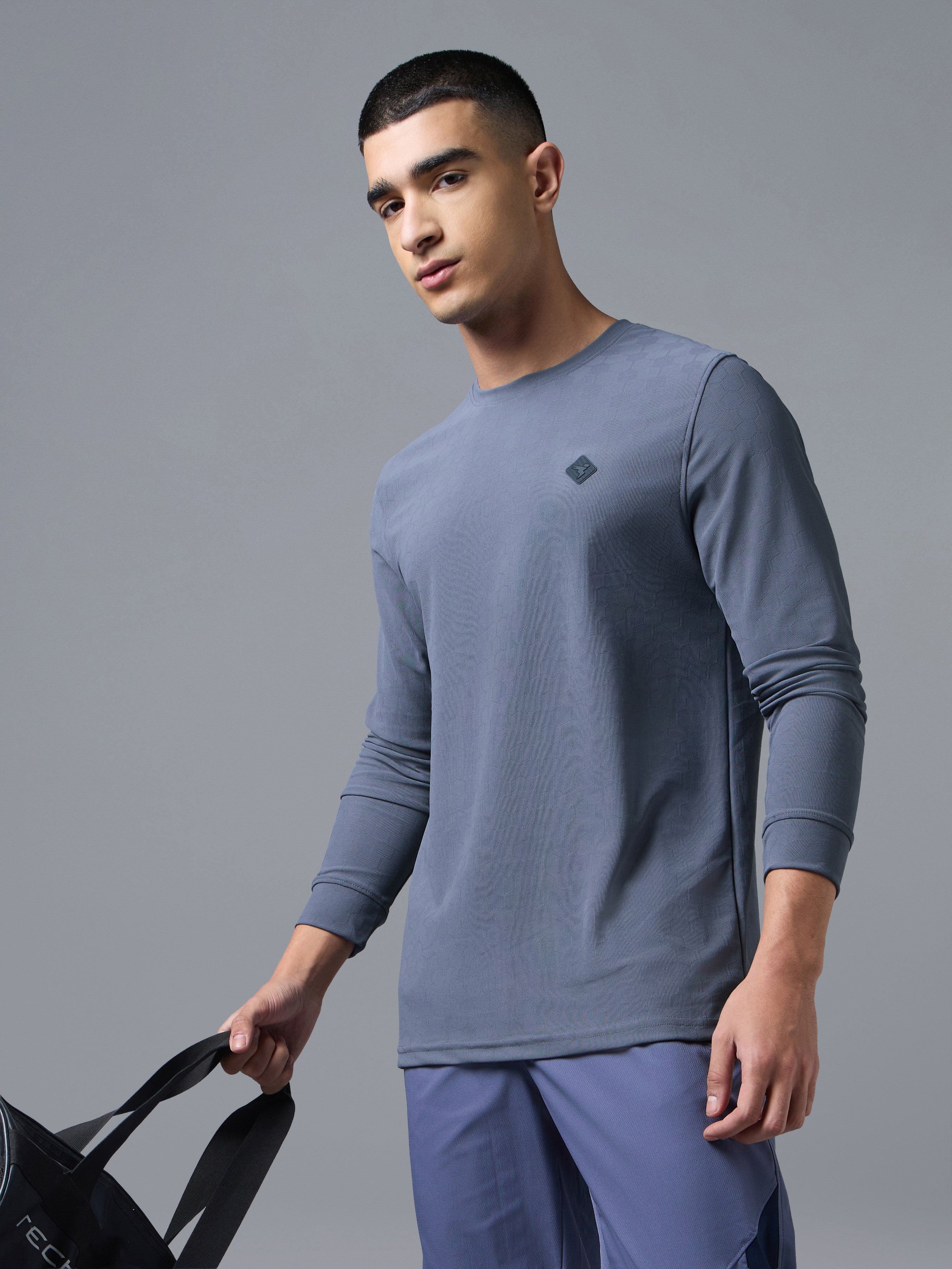 Men Jacquard Slim Fit Crew Neck Full sleeves Sports T-shirt with MATPIQ