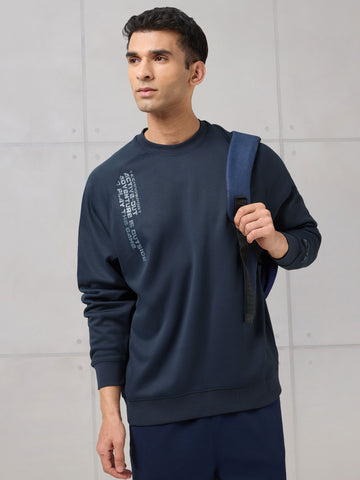 Men Round Neck Slim Fit Printed Active Out Sweatshirt with TECHNOWARM+
