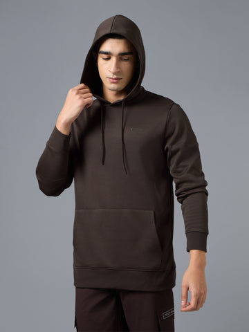 Men Solid Regular Fit Hooded Sweatshirt with TECHNO WARM+