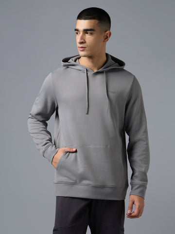 Men Solid Regular Fit Hooded Sweatshirt with TECHNO WARM+