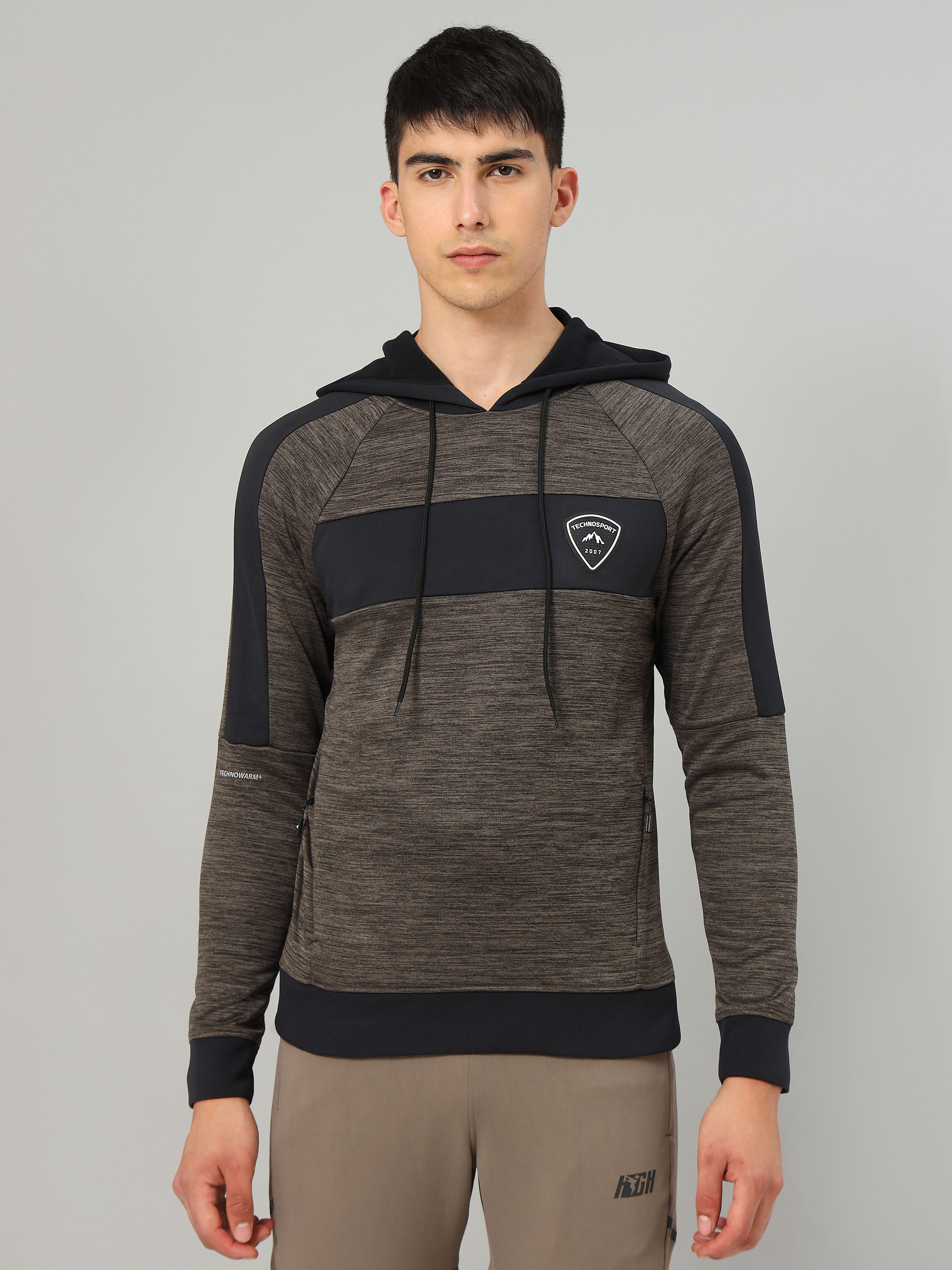Men Melange Slim Fit Hooded Sweatshirt  with TECHNO GUARD