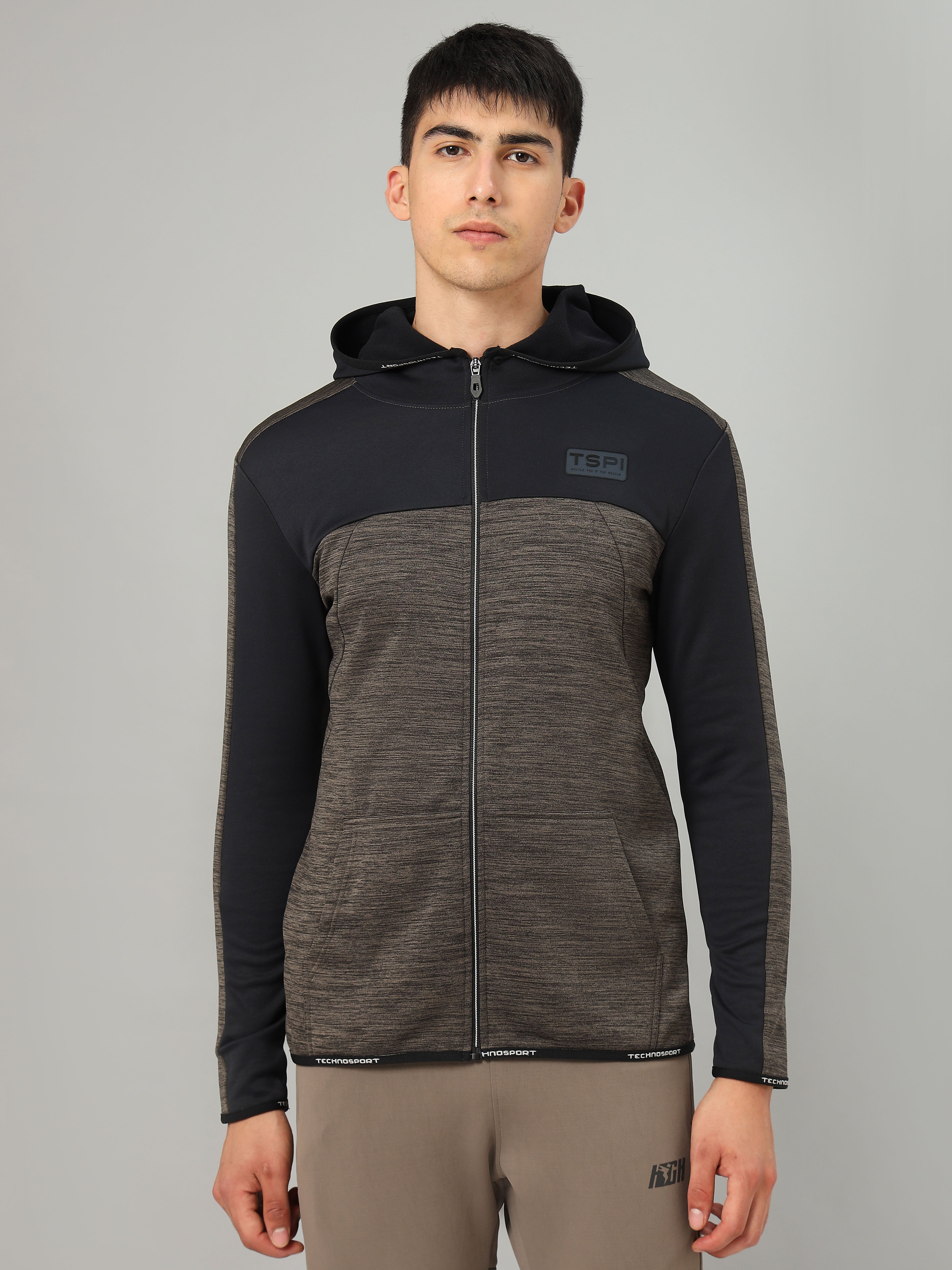 Men Melange Slim Fit Hooded Jacket with TECHNOLITE